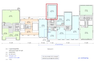 Plattegrond van de 4e verdieping van Herengracht 448 t/m 458 in Amsterdam, met unit 4.2 van 85,9 m² rood omlijnd.
