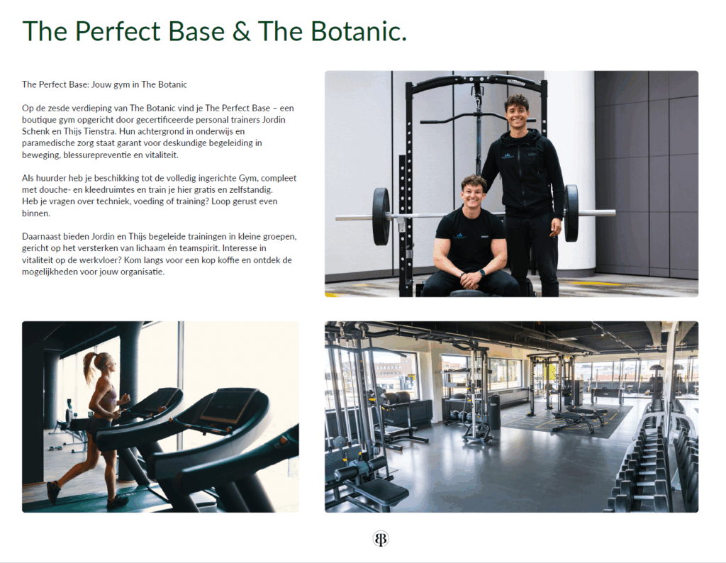 Two personal trainers posing in a modern gym facility called The Perfect Base, located in The Botanic.