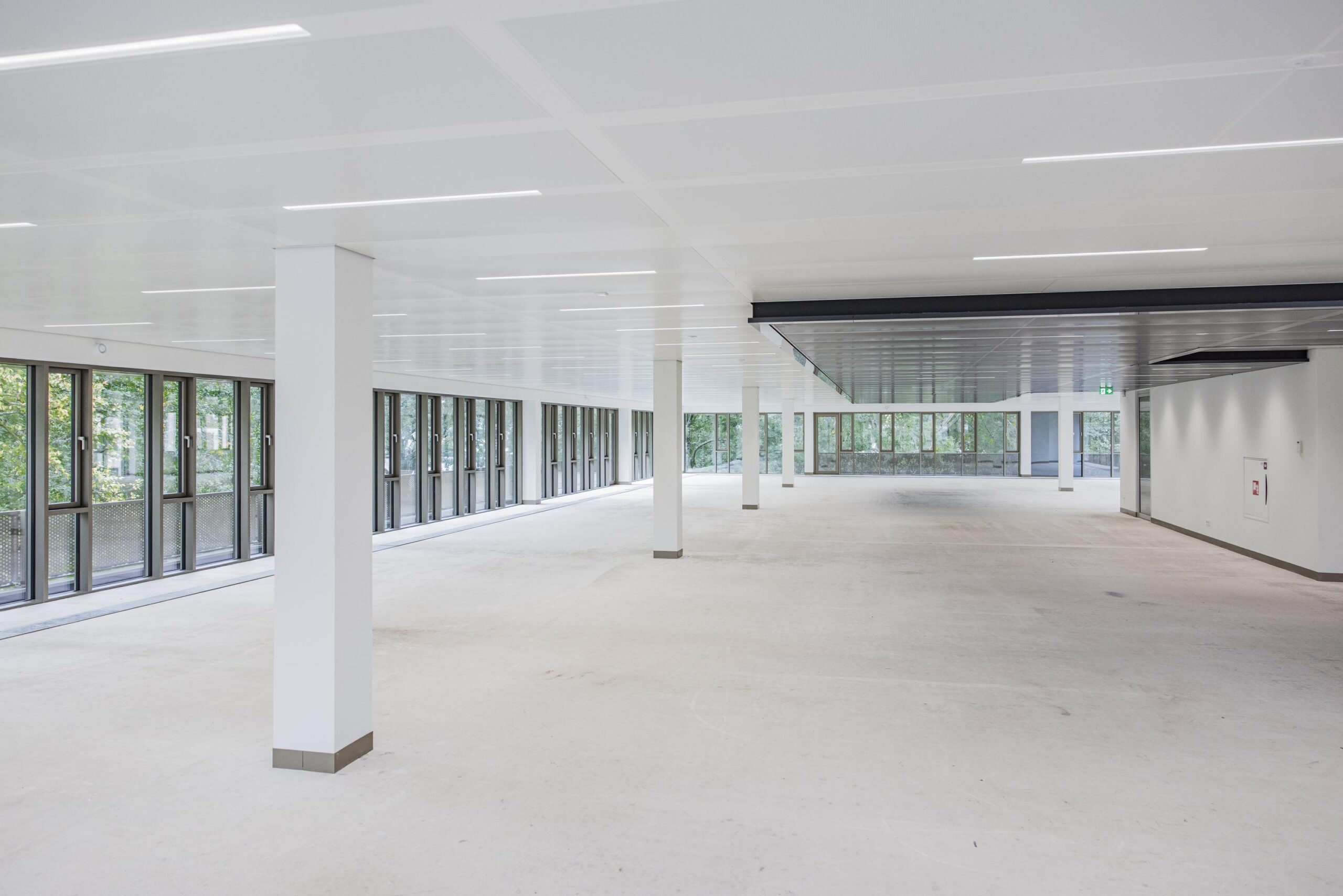 Spacious empty office floor with large windows and white interior at Walborg 2 in Amsterdam.